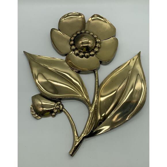 Vtg MCM Pair Syroco 7444 Gold Poppy Flower Wall Hanging Decor 1964 Read - Picture 2 of 14
